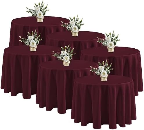 Fitable 6 Pack Burgundy Tablecloths 120 Inch Round for 48"-96" Tables by Fitable