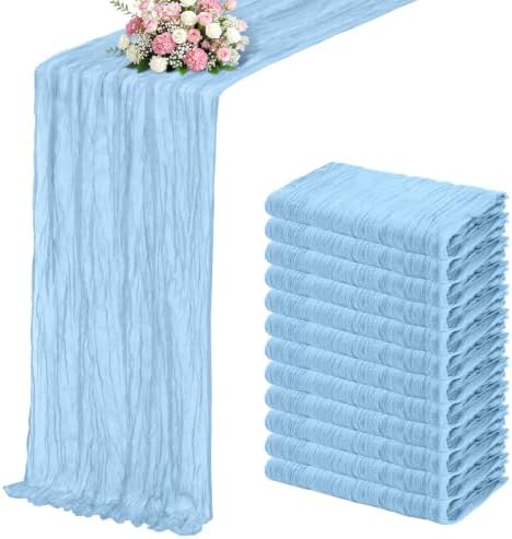 Light Blue Boho Cheesecloth Table Runner 12 Pack 17x108 Inch Sheer Gauze by Unknown