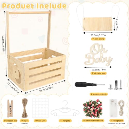 Wooden Baby Shower Crate Closet, 16.93In×11.82In×23.82In,Personalized Baby Gift Basket with Adjustable Handle, Unique Newborn Gift for Boys & Girls, Baptism,Birthday - Image 3