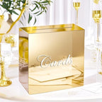 Large Gold Mirror Acrylic Wedding Card Box with Slot and Pen, 10x10x5 inch Wedding Receptions Wishing Well Money Box, DIY Card Box for Wedding, Party, Graduation, Bridal Shower, Birthday (Gold Mirror) by CEUQIESO