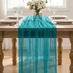 Artoid Mode 6-Pack Pearl Teal Gauze Table Runner 10FT Home Decor - Image 2