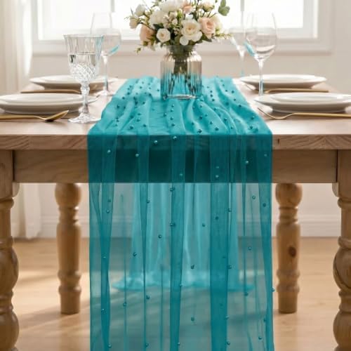Artoid Mode 6-Pack Pearl Teal Gauze Table Runner 10FT Home Decor - Image 2