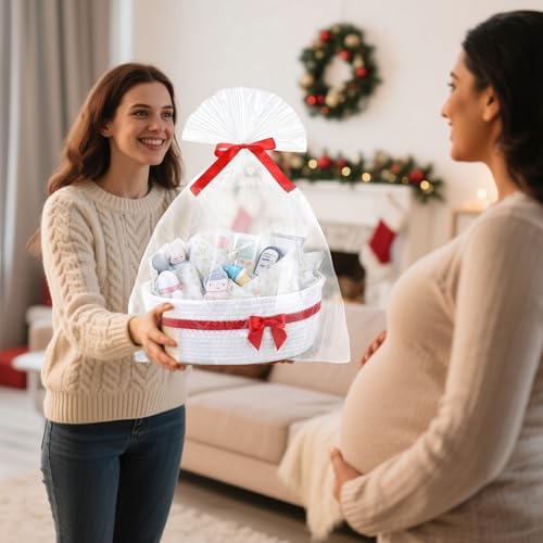 FoldTier 8 Pack Christmas Woven Gift Baskets with Handles,White - Image 6
