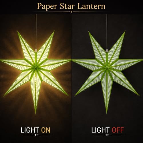 GalaxyArts 7-Point Paper Star Lantern - Striped Cutout Hanging Light Decoration - Foldable Star Lamp Shade for Home, Party, Christmas, Wedding Décor - Indoor/Outdoor Hanging Star(Parrot Green) - Image 7