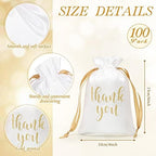 Roowest 4 x 6 Inch 100 Pcs Thank You Satin Gift Bags, White - Image 2