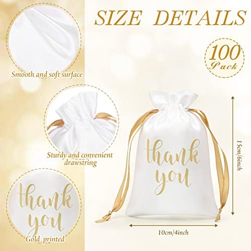 Roowest 4 x 6 Inch 100 Pcs Thank You Satin Gift Bags, White - Image 2