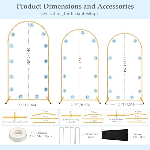 6FT,5FT,4FT Balloon Arch Stand Kit with Base Set of 3 - Image 4