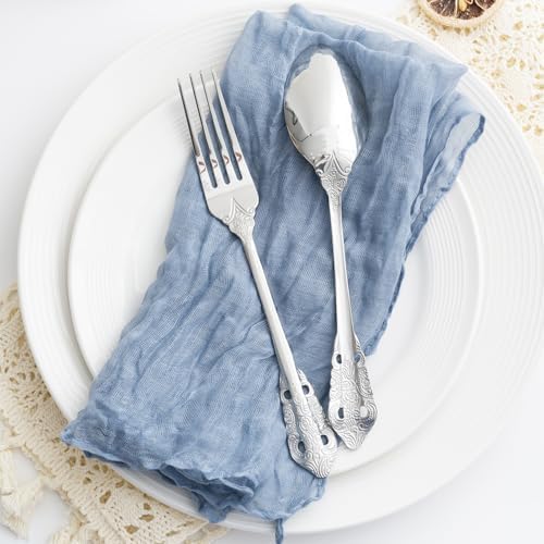 60 Pack Dusty Blue Cheesecloth Napkins Washable 21x21 Inches Dusty Blue Cloth Napkins Set of 60 Bridal Baby Shower Dinner Table Napkins for Wedding Rustic Boho Cotton Gauze Summer Party Table Decor - Image 7
