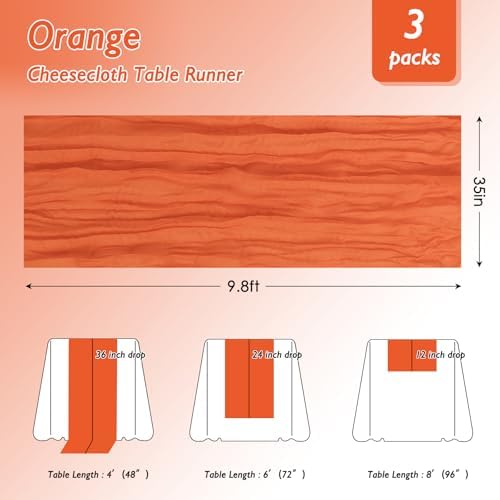 8 Pack Orange Cheesecloth Table Runner 120 Inch Boho Wedding Decor - Image 2