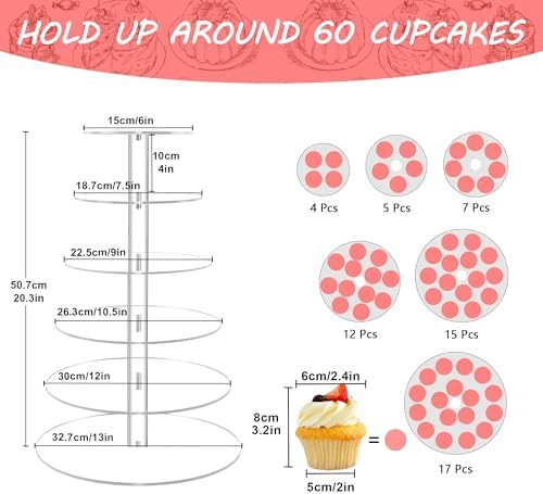 6 Tier Cupcake Stand for 60 Cupcakes Acrylic Round Tiered Cupcake Tower - Image 6