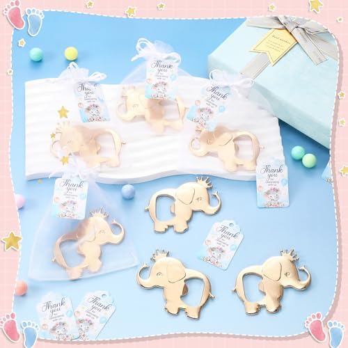 Vesici 90 Pcs Elephant Bottle Opener Party Favors, Gold with Thank You Tags - Image 4