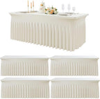Spandex Tablecloth 8FT Rectangle Table Cover 4 Pack Ivory Wrinkle-Free by Outpain