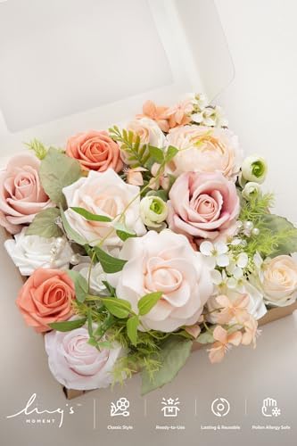 Ling's moment Fake Flowers Box, Faux Artificial Greenery Stems Foam Roses Gardenia Silk Peony Ranunculus Fabic Flower for Centerpieces Bouquet Wedding Vase Decorations, Garden Blush, Grand Combo - Image 6