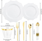 COLOSUS 350PCS Fancy White Plastic Plates With Gold Plastic Cutlery Set. - Image 3