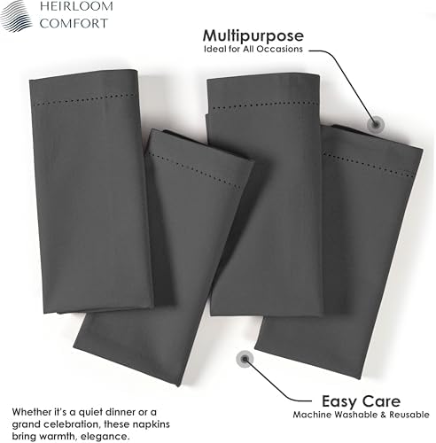 Grey Cloth Napkins 18x18 Inch - Set of 12-100% Cotton, Soft, Durable, Absorbent, Washable - Hemstitch Mitered Edges - Perfect for Dinner, Fall, Weddings, Formal Events, Everyday - Image 4