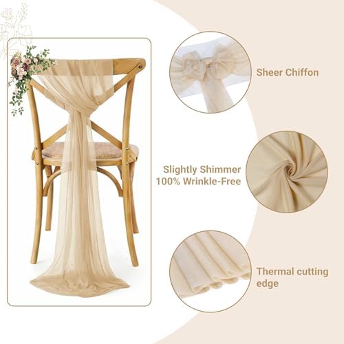 Pack of 200 Chiffon Chair Sashes for Wedding & Event Décor - Champagne Gold - Image 3