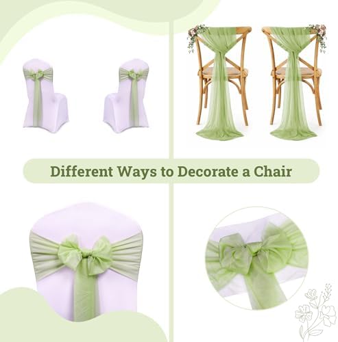 MDS Pack of 200 Chiffon Chair Sashes for Wedding & Event Décor - Sage Green - Image 4