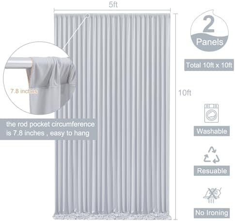 10ft x 10ft Silver Grey Backdrop Curtain for Parties Wedding Wrinkle Free Backdrop Drapes Panels for Baby Shower Birthday Photo Photography Polyester Fabric Background Decoration - Image 5