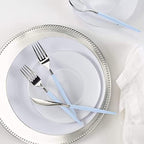 Luxe Party 128 Pieces Two Tone Plastic Disposable Cutlery | Forks-Spoons-Knives | Full Size | Chic Round | Ice Blue and Silver - Image 5
