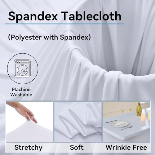 12 pk White Spandex Table Cloth Rectangle 8ft with Ruffle Skirt,Wrinkle Free High-Stretch Fitted Tablecloths for 8 Foot Rectangle Tables,Elastic Spandex Table Covers 8 ft for Parties Weddings Banquet - Image 7