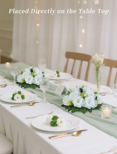 BLOSMON White Fake Flowers Party Centerpieces: 6 Pcs, 15 Faux Silk Roses - Image 2
