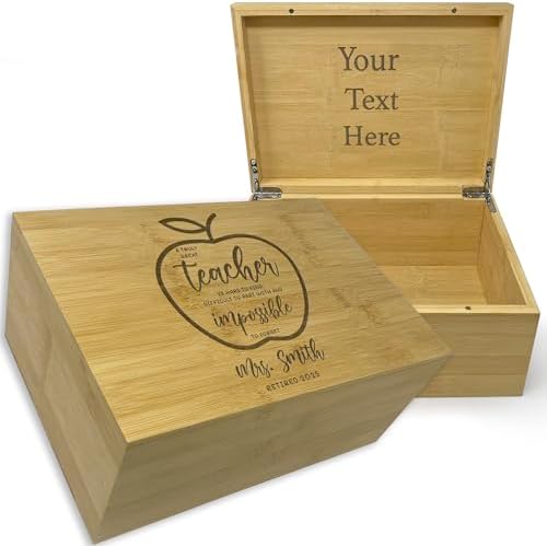 Teacher Retirement Gifts For Women, Personalized Memory Box Bamboo Wood by TopObsession