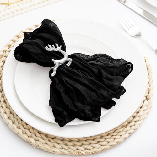 100 Pack Black Cheesecloth Napkins Washable 21x21 Inches Black Cloth Napkins Set of 100 Dinner Table Napkins for Wedding Rustic Boho Cotton Gauze Summer Bridal Baby Shower Party Table Decor - Image 2