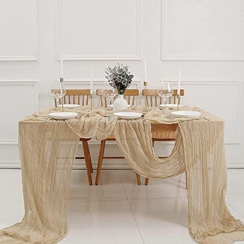 12 Pack Beige Cheesecloth Table Runner 10ft Boho Gauze Cheese Cloth Table Runner Rustic Sheer Runner 120 inch Long for Christmas Wedding Bridal Baby Shower Birthday Table Decorations - Image 4