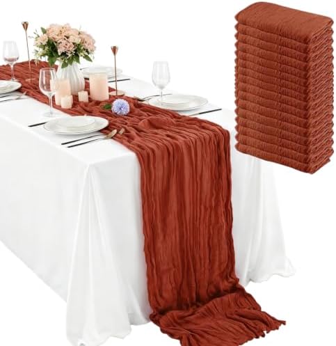 16 Pack Terracotta Cheesecloth Table Runner 35x120 Inch Boho Gauze Cheese Cloth Table Runner 10FT Long Rustic Sheer Table Runners for Wedding Bridal Shower Birthday Party Table Decor by Zrlljp