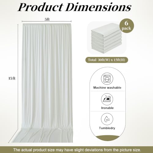 30ftx15ft Ivory Backdrop Curtains for Parties, 6 Panels 5x15FT Wrinkle Free Long Silky Polyester Ivory Photo Backdrop Drapes Back Drop Cloth for Wedding Birthday Photography Background Decor - Image 6
