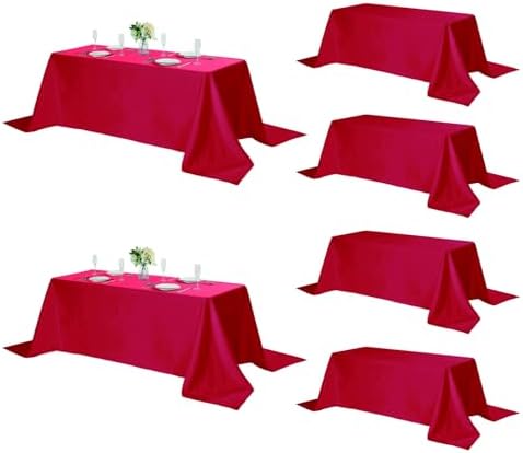 Fokitut 6 Pack Rectangle Tablecloth, 90x156 Inch, Stain Resistant and Wrinkle Polyester Table Cloth, Fabric Table Cover for Kitchen Dining, Wedding, Party, Holiday Dinner-Red by Fokitut