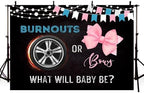 MEHOFOND 10x7ft Burnouts or Bows Gender Reveal Backdrop Black He or She What Will Baby Be Decorations Banner Boy or Girl Gender Reveal Baby Shower Photography Background Cake Table Supplies - Image 3