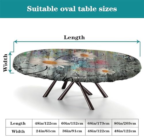 Colorful Daisies on Textured Background Print Oval Tablecloths Stain Resistant Oilproof Elastic for Dining/Party/Buffet/Wedding Fits for 48" x 68" Oval Table - Image 4