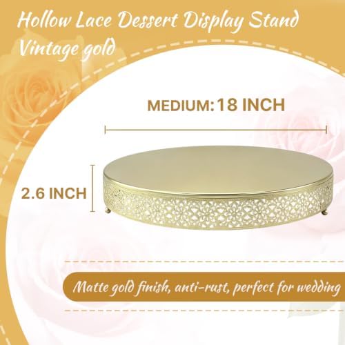 Cake Stand, Metal Round Cupcake Dessert Stand Cake Display Holder Cookies Fruit Serving Tray Decor for Wedding Party Birthday Baby Showers Anniversary (18 in, Gold) - Image 3
