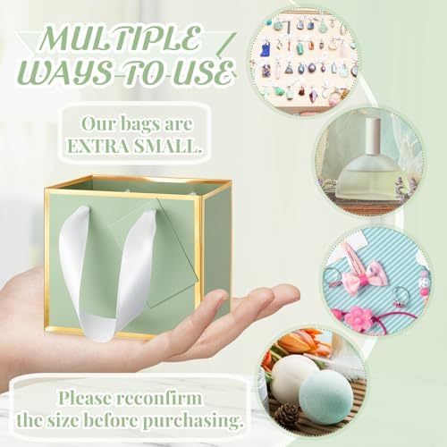 Yeaqee 50 Pcs Mini Metallic Paper Gift Bags with Handle, Sage Green, Gold - Image 3