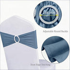 Pack of 100 Dusty Blue Chair Sashes Bows Spandex Chair Bands Silver Buckles - Image 4