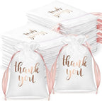 Roowest 4 x 6 Inch 100 Pcs Thank You Satin Gift Bags, White, Rose Gold by Roowest