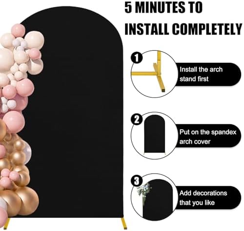 7.2FT, 6FT Wedding Arch Stand and Matching Black Spandex Fitted Arch Backdrop Cover Set, Round Top Chiara Backdrop Stands and Covers for Birthday Party Baby Shower Banquet Arch Decor (Black) - Image 6