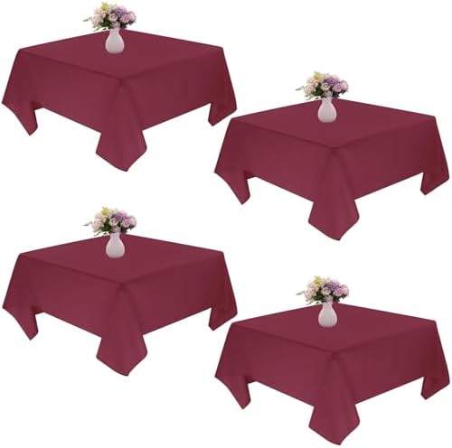 4 Pack Square Table Cloth 85x85 Inch Burgundy Tablecloth Machine Washable Fabric Polyester Table Cover for Dining, Buffet Parties, Picnic, Events, Weddings and Restaurants（Burgundy） by JALANCY