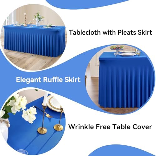 NSSONBEN 6 pk Royal Blue Spandex Tablecloths 6ft, Wrinkle Free High Stretch Fitted Table Cloths for 6 Foot Rectangle Tables, Ruffle Skirt Spandex Table Covers 6ft for Party Wedding Banquet - Image 2