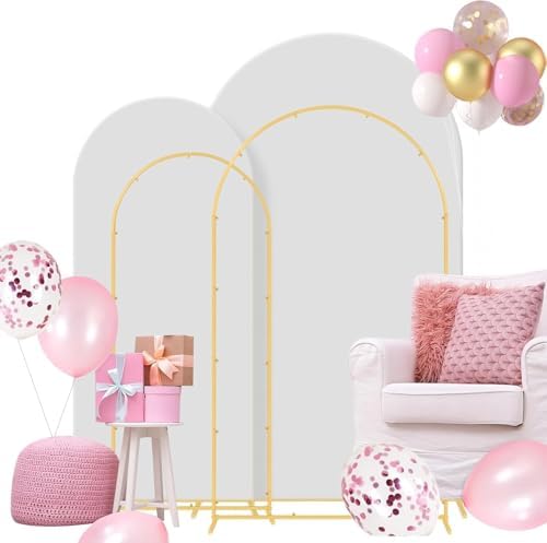 Gawicpy Wedding Arch Backdrop Stand Set Metal Arch Backdrop Stand with Wedding Arch Cover, Wedding Balloon Arch Backdrop Stand for Birthday, Baby Shower, Anniversary (Pink, 5.9FT+7.2FT) - Image 2