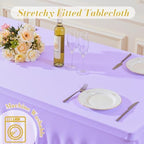 6 Pack Purple Table Cloth for 8 Foot Rectangle Tables Spandex Fitted Tablecloth 8ft Stretch Table Covers Skirt Purple Banquet Tablecloths Wrinkle Free Tablecloth for Party Wedding Birthday Event - Image 7