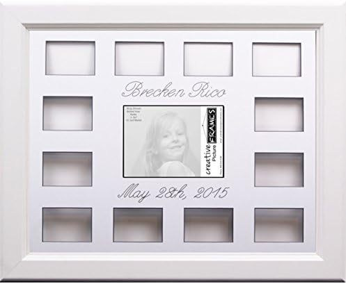 Creative Picture Frames Custom Calligraphy 12 Month Timeline Newborn Collage 18 By 22-Inch Picture Frame With White Mat And Wall Hangers, Cottage White by CreativePictureFrames