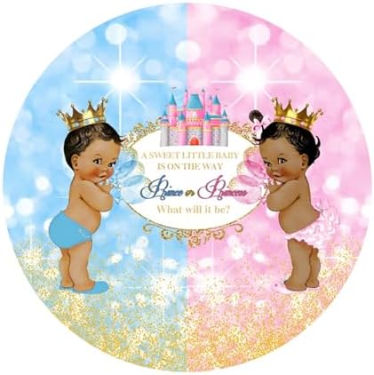 Polyester Diameter 6ft Round Gender Reveal Backdrop Blue Pink Cute Castle Background for Photography Boy or Girl Mommy Pregnancy Surprise Party Decor Supplies Photo Booth Props - Image 2