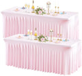 Wish Care 2 Pack Pink Spandex Table Clothes for 4 Foot Rectangle Tables, 4FT Wrinkle Free Fitted Tablecloths Ruffles Design Table Cover for Party, Banquet, Wedding and Events by WishCare