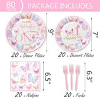 316 Pcs Butterfly 1st Birthday Party Decorations, Pink Our Little Butterfly is Turning One Party Supplies Include Backdrop, Hanging Swirls, Plates, Cups, Tablecloth, Cupcake Toppers, Latex Balloons - Image 3
