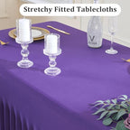 2 Pack Purple Spandex Table Clothes for 6 Foot Rectangle Tables, Wrinkle Free Fitted Table Cover 6ft Stretch Tablecloths Desk Skirt for Parties Weddings Birthday Banquet Baby Shower - Image 2