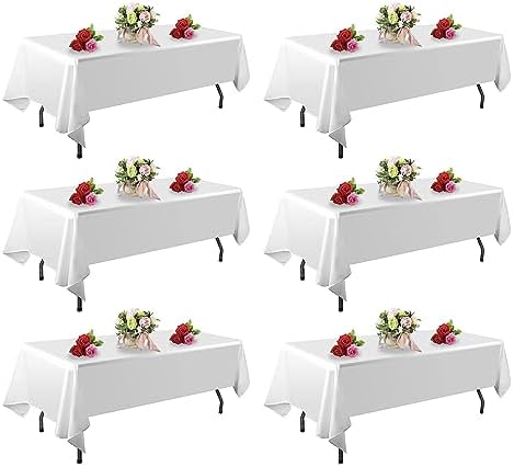 FINDYOU 6 Pack White Table Cloth Rectangle Table 60 x 102 Inch Tablecloths for 6 Foot Rectangle Tables. Stain and Winkle Resistant Polyester Washable White TableCloths for Parties Wedding Dining by TableClothAndTableRunner