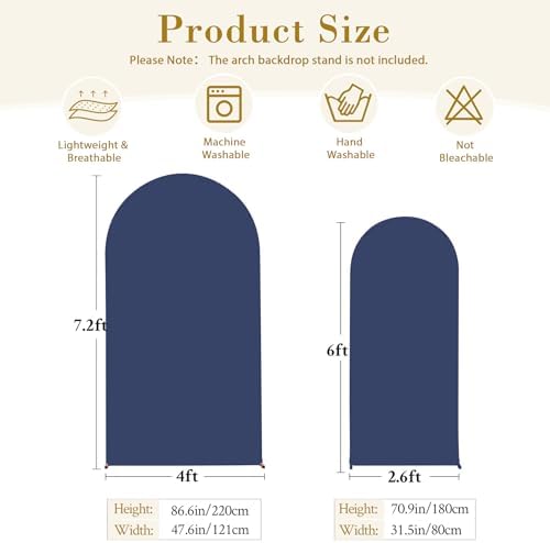 Navy Blue Arch Cover 2 Set-7.2FT, 6FT Arch Backdrop Cover Spandex Fitted Wedding Arch Stand Covers for Bridal Shower Wedding Baby Shower Birthday Party Banquet Photo Background Decorations - Image 5