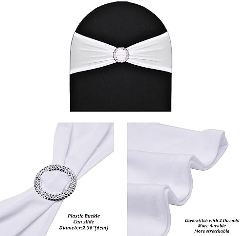 50pcs White Spandex Chair Sashes with Buckle for Wedding Party Banquet Birthday Anniversary Ceremony Reception Celebration Decoration Elastic Stretchable Chair Cover Bow Ribbons - Image 2
